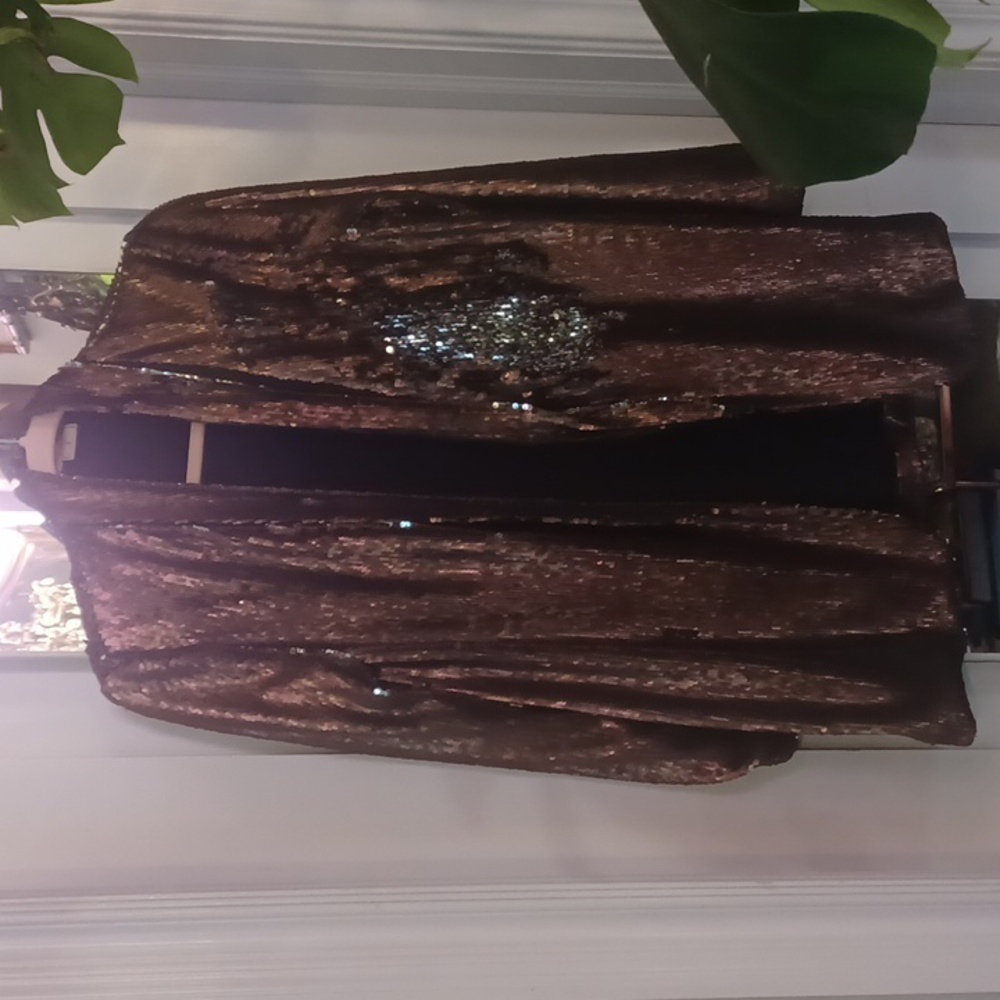 ZARA Metallic Sequin Blazer Jacket Cardigan Bronze/Silver Colorchanging sz.S - Picture 3 of 5
